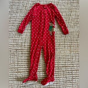 Fleece Red Polka Dot Kids One Piece with Reindeer Design